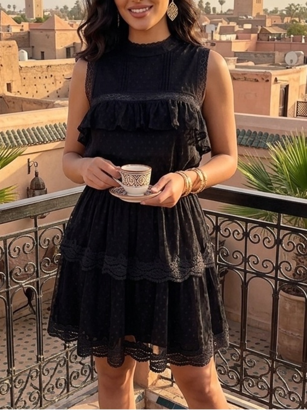 MISA Liat Point D'esprit Dress In Black Swiss Dot Small